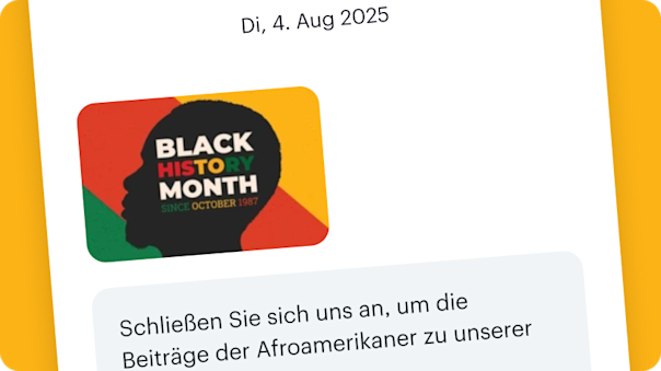 Ein Beispiel für eine saisonale Mailchimp-SMS-Nachricht, die auf Aktionen zum Black History Month hinweist.